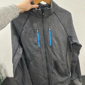 Lululemon Men’s Grey Full Zip Jacket – Blue Zipper Accents